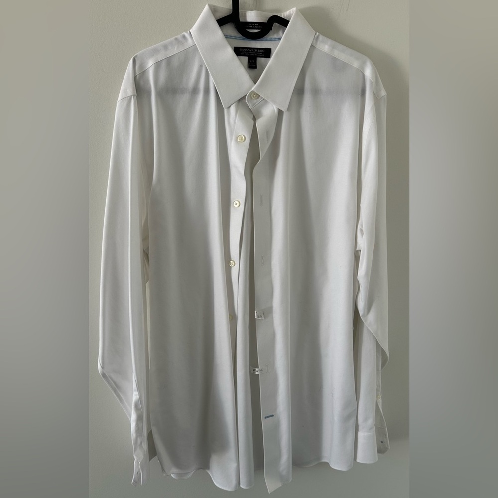 Banana Republic White Non-Iron Cotton Dress Shirt | Slim Fit | Size L